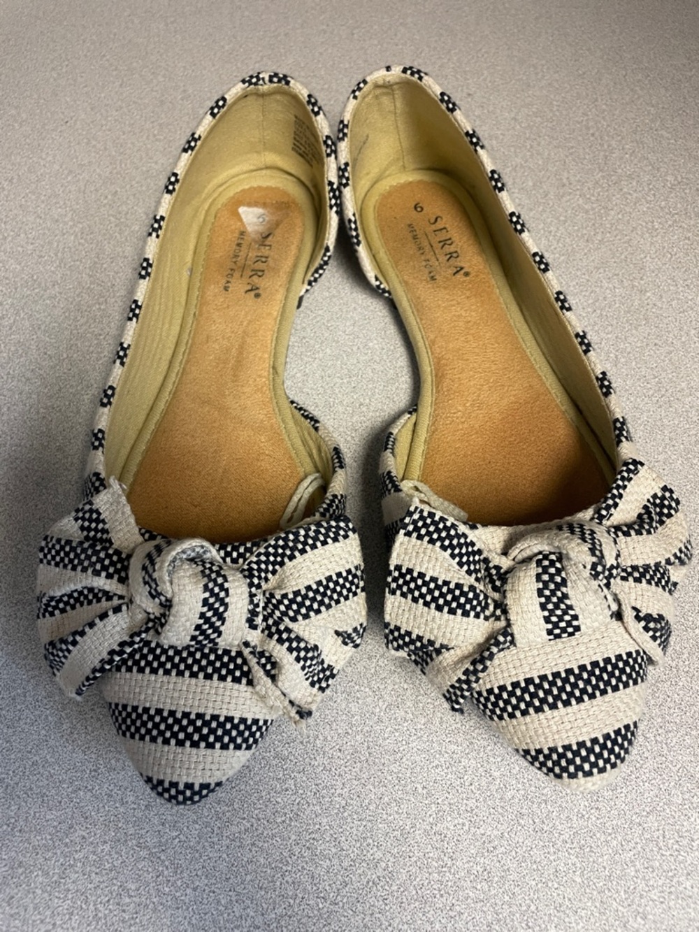 Serra Black & Cream Striped Pointed Bow Flats